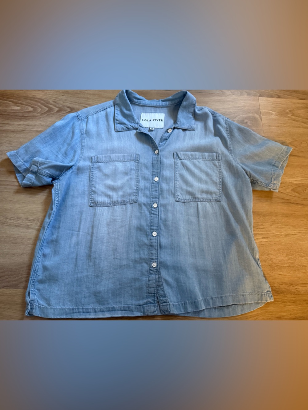 FREE with bundle 
Lola River Light Blue Denim Short-Sleeve Button-Up Shirt
